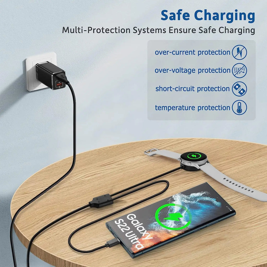 2-in-1 Samsung Galaxy Watch Charger + USB-C Cable – All Models Smartwatch Charger Cable Oasis Select