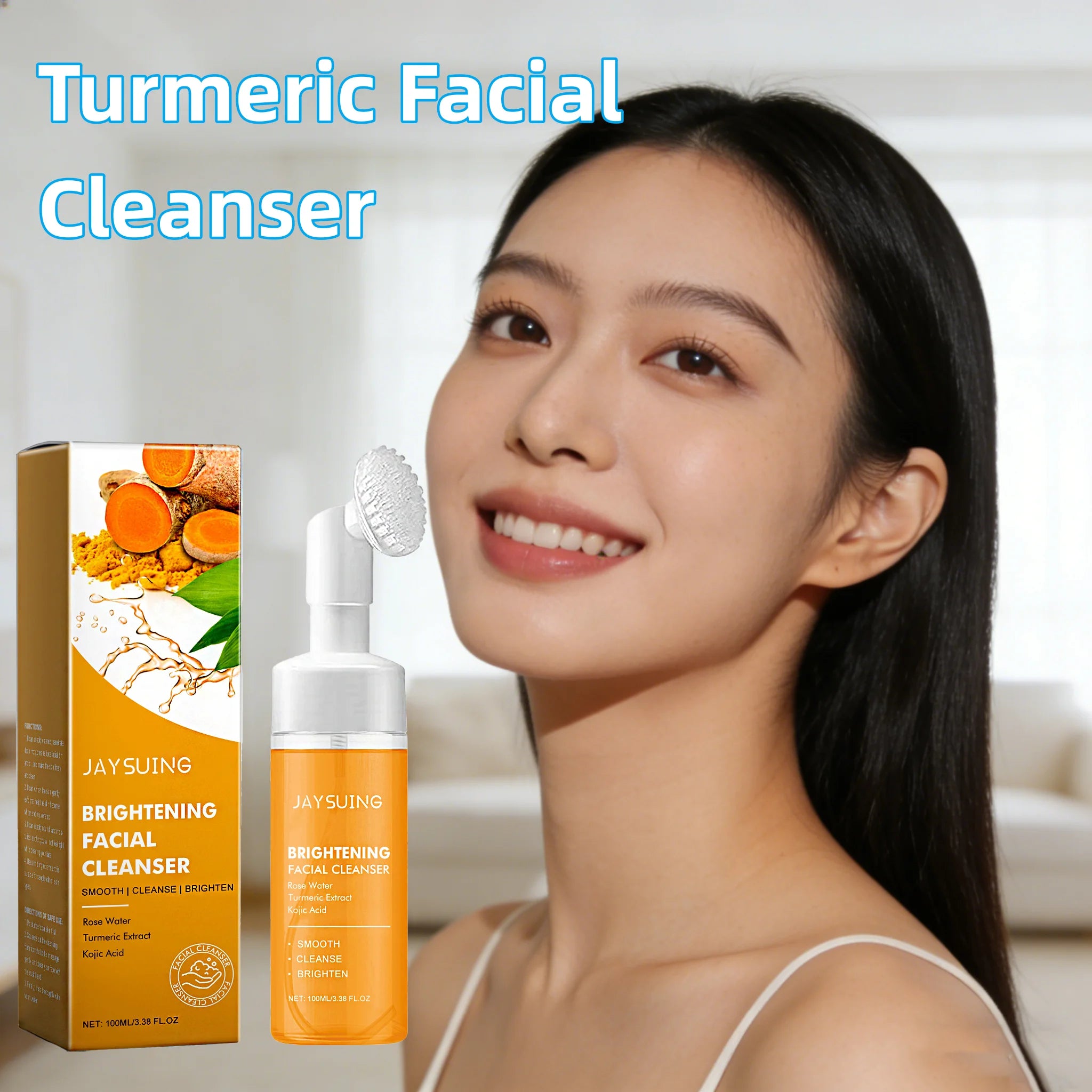 JAYSUING Turmeric Facial Cleanser Removing Blackheads Exfoliate Shrink Pores Improve Roughness Oil Control Foam Facial Cleanser Oasis Select