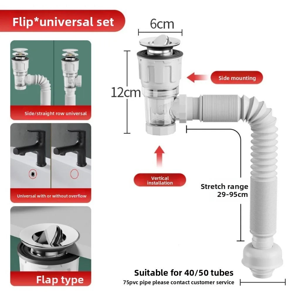 Retractable Flip Top Drain Pipe Stainless Steel Mesh Adjustable Length Kitchen Water Hose Strainer Flexible Oasis Select White-style1