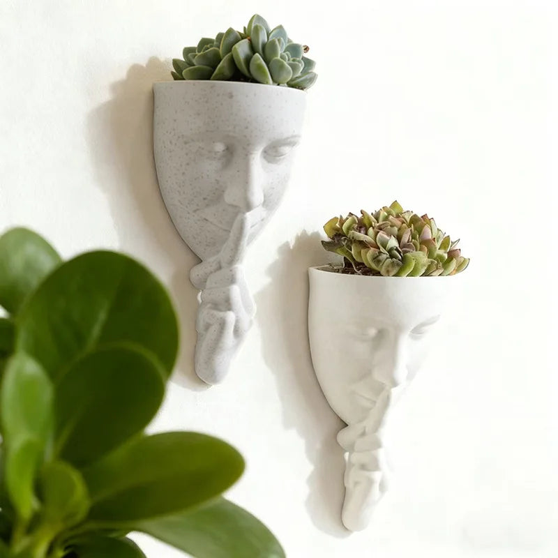 Creative Artistic Face Shaped Wall Planter Retro Human Profile Flowerpots Succulent/Plant Pot for Wall Decor Balcony Living Room Oasis Select