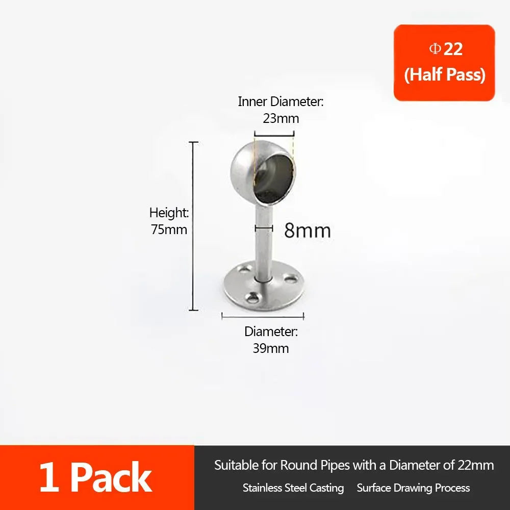 Stainless Steel Pipe Bracket 19/22/25mm | Wardrobe & Curtain Rod