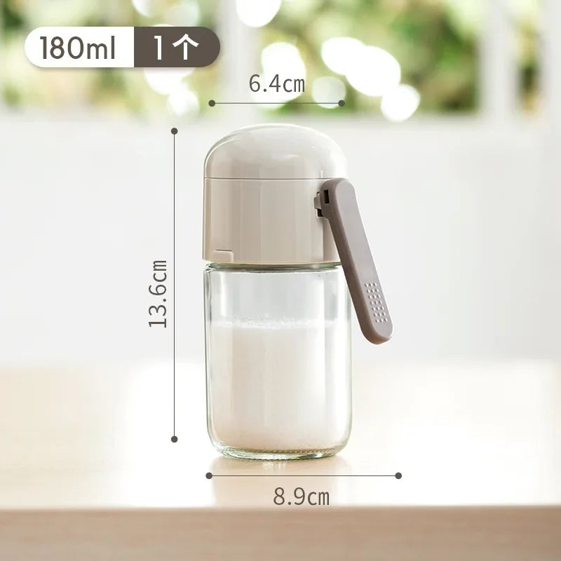 Kitchen Cooking Salt and Pepper Shakers Quantitative Glass Seasoning Bottle Each Press 0.5g Metering Household Salt Jar Oasis Select 180ml