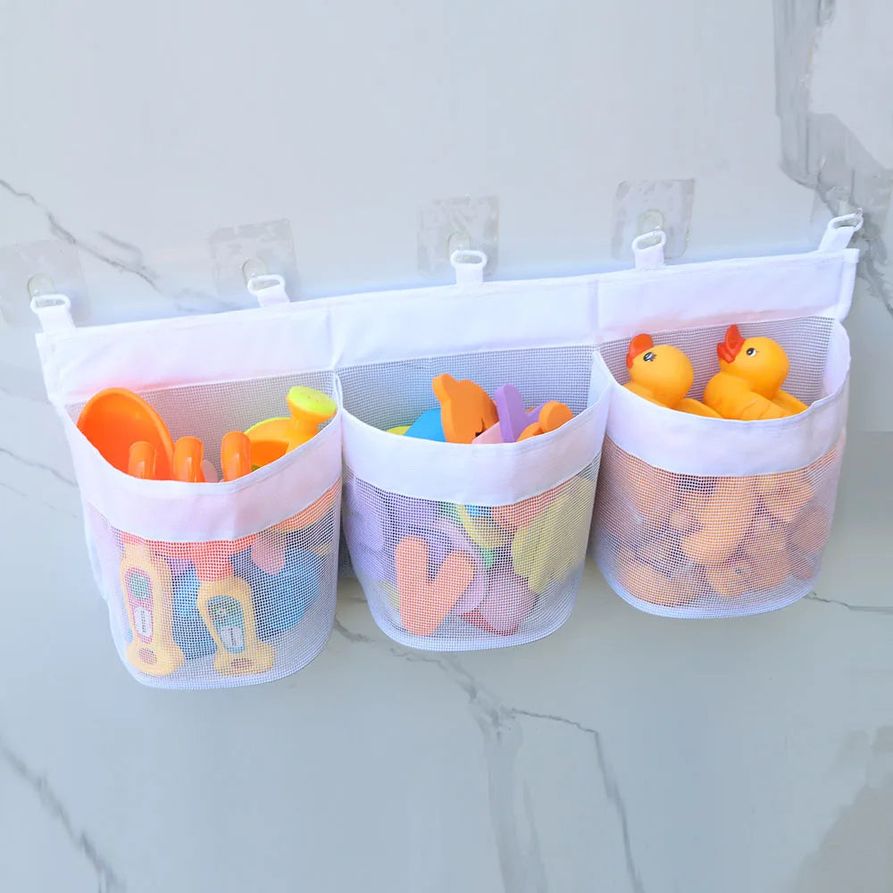 Bath Toy Organizer For Tub Large Capacity Mesh Design Toys Organizer With 3 Compartments Multifunctional Storage Bag Dishwasher Oasis Select