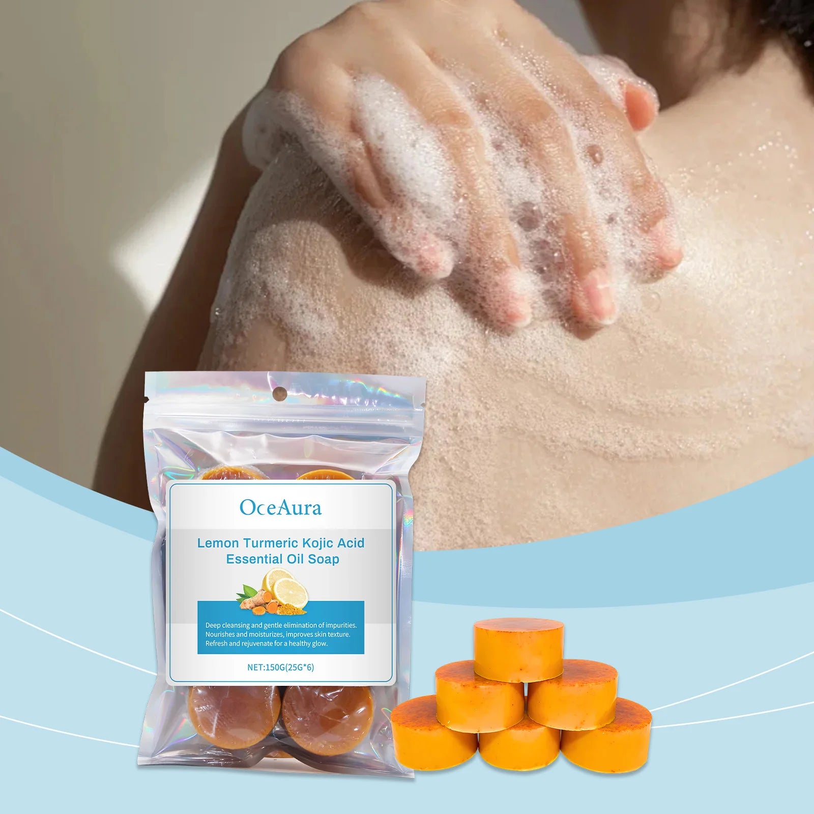 OceAura Lemon Turmeric Brightening Body Soap – 6 Pack Handmade Brightening Body Soap Oasis Select