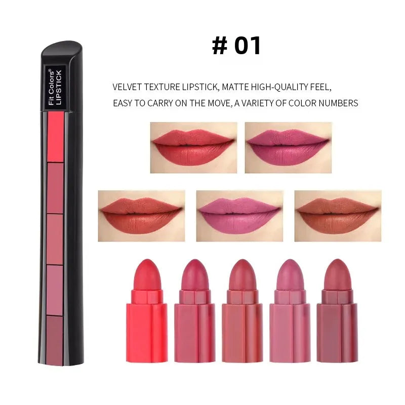 SADOER 5-in-1 Matte Velvet Lipstick Set – 5 Shades Long-Lasting