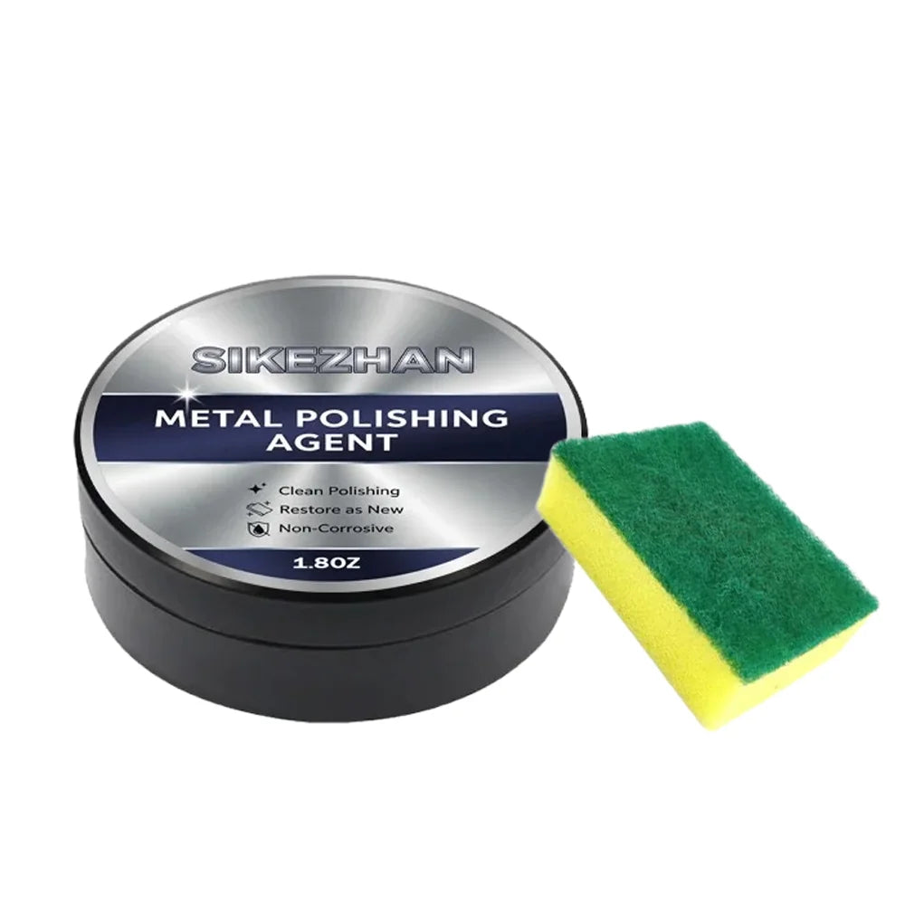 Metal Polishing Paste w/ Sponge Rust Oxidation Stain Remover Restore Shine Cookware Stainless Steel Brass Silver Polish Home Oasis Select 1.8oz