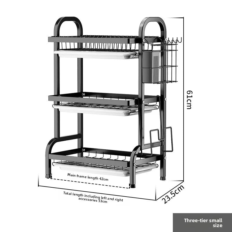 Kitchen Shelf Dishes Storage Rack Drain Rack Household Multifunctional Bowl Rack Tableware Storage Box Cupboard Oasis Select Triple Small