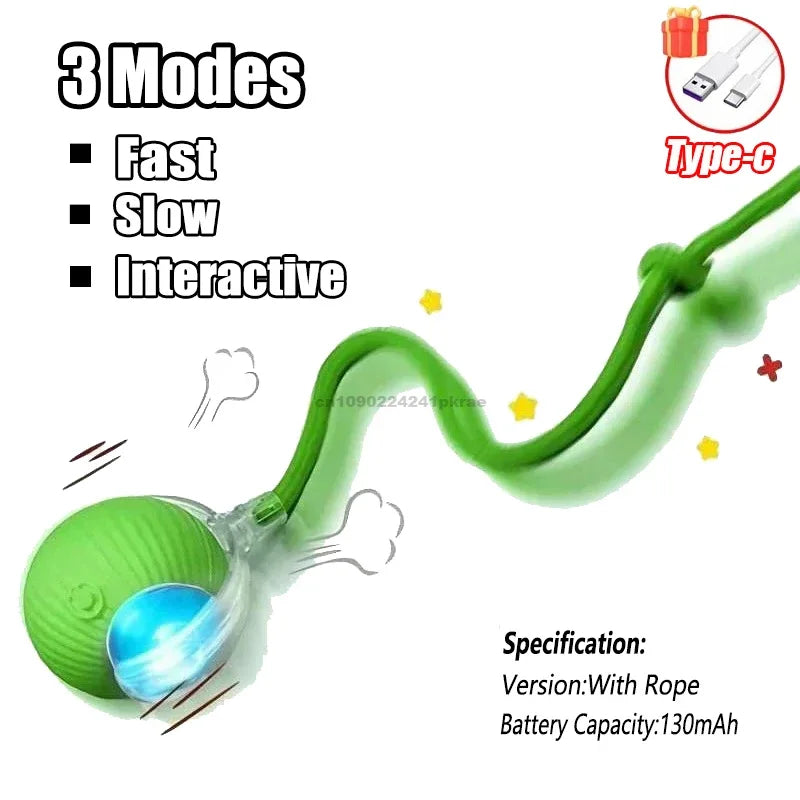 Cat Interactive Ball Toy Automatic Rolling Ball Faux Tail Rechargeable Pet Electric Toy Dog Cat Training Imitate Mouse Products Oasis Select Green