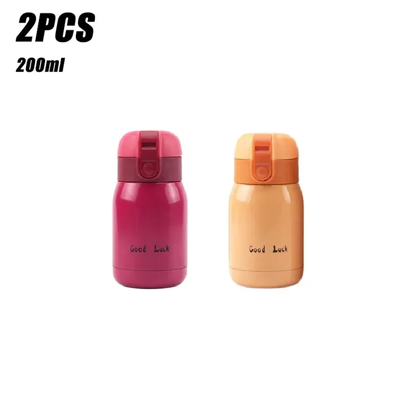 1/2PCS Goodluck Small Cute Mini Thermos Cup MINI Portable Creative Pot Belly Water Cup Pocket Cup with Hand Gift Oasis Select Rose Red-Yellow 200ML
