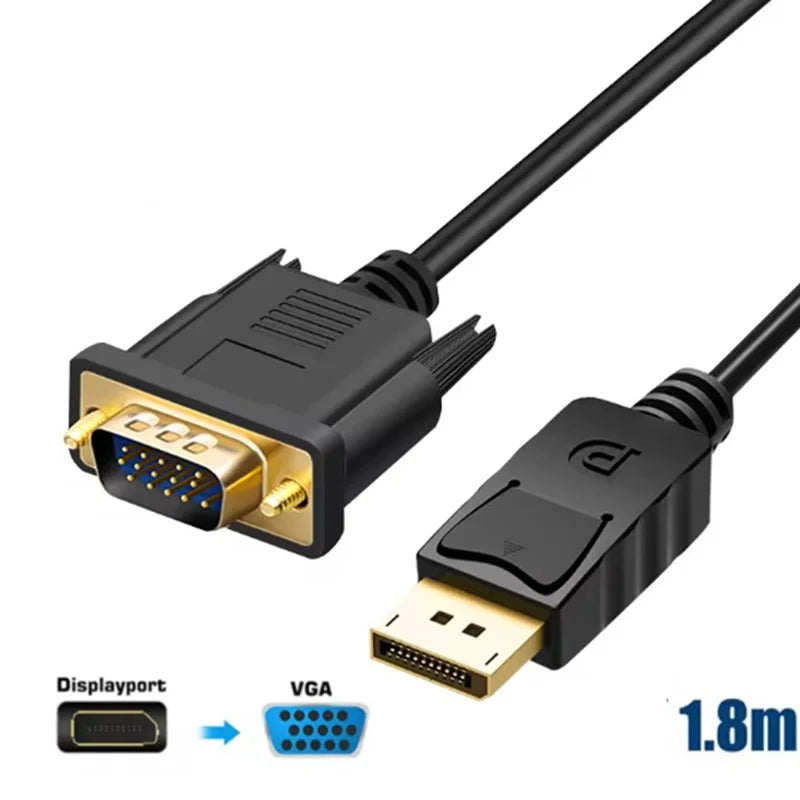 1.8M DP DisplayPort to VGA Adapter Conversion HD Video Cable DP TO VGA Cable For TV Monitor Laptop Computer Projector Oasis Select