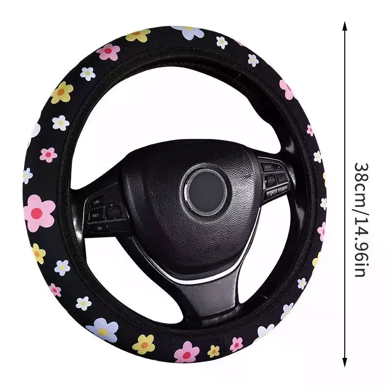 Car Steering Wheel Cover Flowers Print Anti-Slip Universal Auto Steering Wheel Protector Interior Accessories Wheel Cover Oasis Select