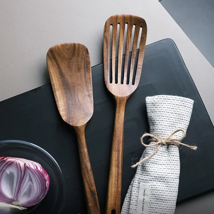 2-Piece Wooden Japanese Spatula Set – Non-Stick & Heat Resistant Wooden Kitchen Utensils Oasis Select