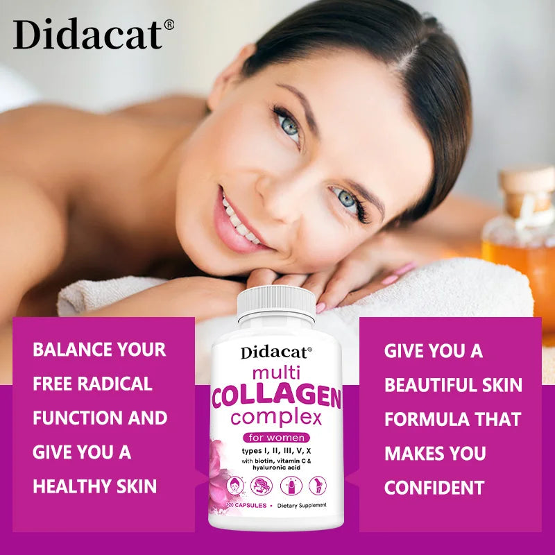 Multi-Collagen Complex Capsules – Types I II III V X + Hyaluronic Acid