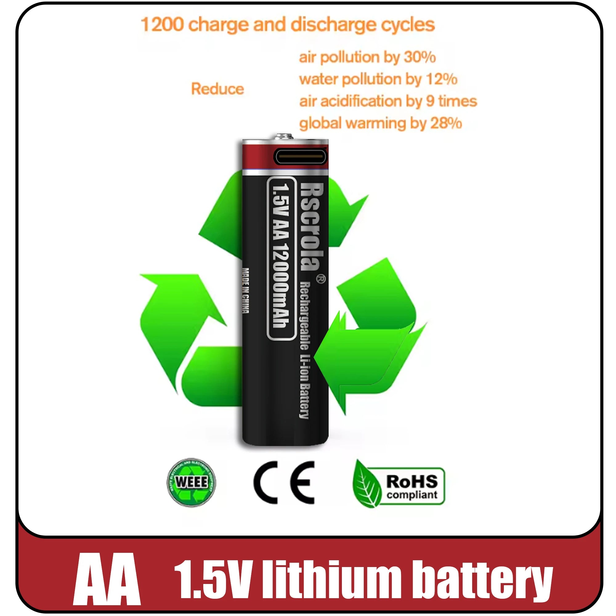 New AA 12000mAh+AAA 6800mAh Rechargeable Batteries Lithium-ion 1.5V AA Rechargeable Batteries 1.5V AAA Battery with USB-C Cables Oasis Select