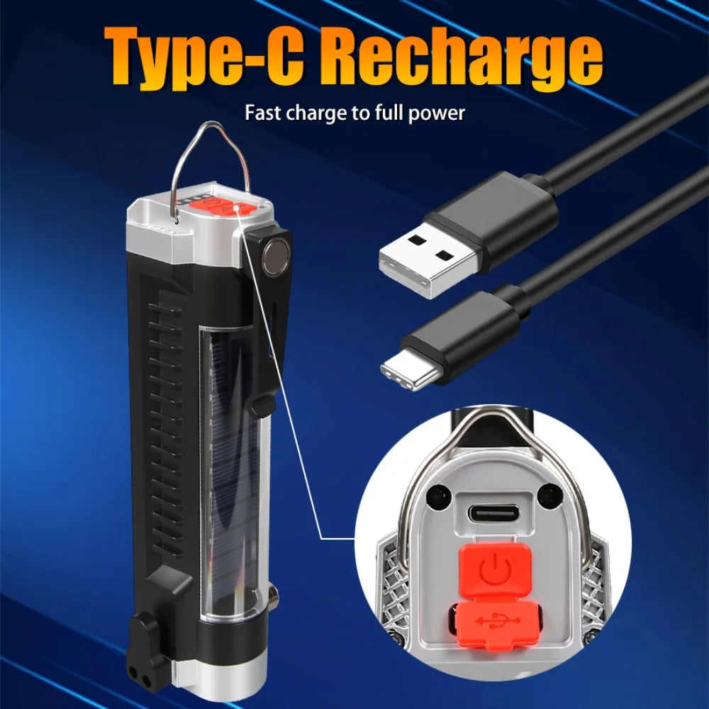 Super Bright LED Handheld Flashlight Rechargeable Torch Magnetic Suction Auto Repair Inspection Lamp Emergency Hook Flashlight Oasis Select