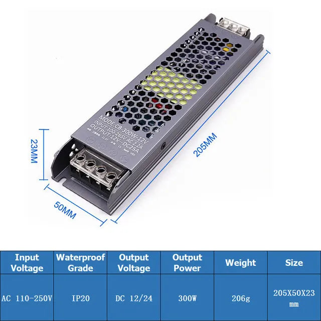 Ultra Thin LED Power Supply DC 12V 24V TO AC 110V 220V Lighting Transformers 60W 100W 200W 300W 400W 500W Driver For LED Strips Oasis Select 300W 24V