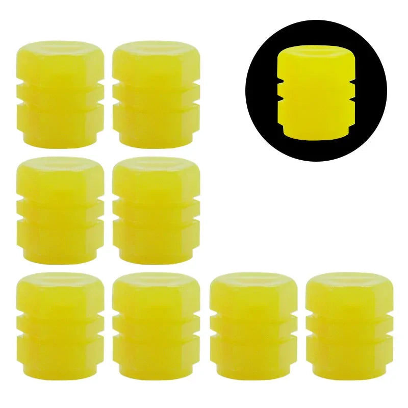 4/8/16/20pcs Universal Luminous Bicycle Tire Valve Caps Night Glowing Decor Motorcycle Bike Valve Stem Cap Wheel Nozzle Oasis Select 8PCS yellow