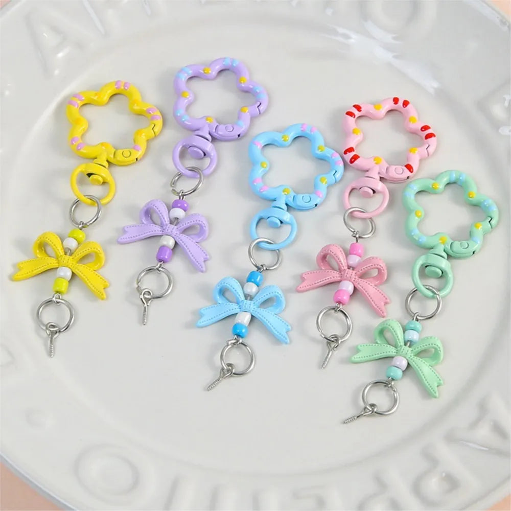 5pcs Candy Color Metal Metal Lanyard Snap Hook Lobster Clasp Bow Charms with Screw Eye Pins for DIY Keychain Crafts Jewelry Make Oasis Select