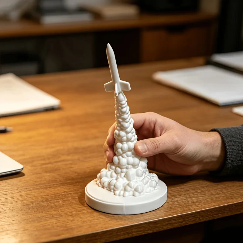 Rocket Launch Figurine 3D Printing Modern Space Theme Statue cool Rocket with Smoke Ornaments for Home Office Desktop Decor gift Oasis Select
