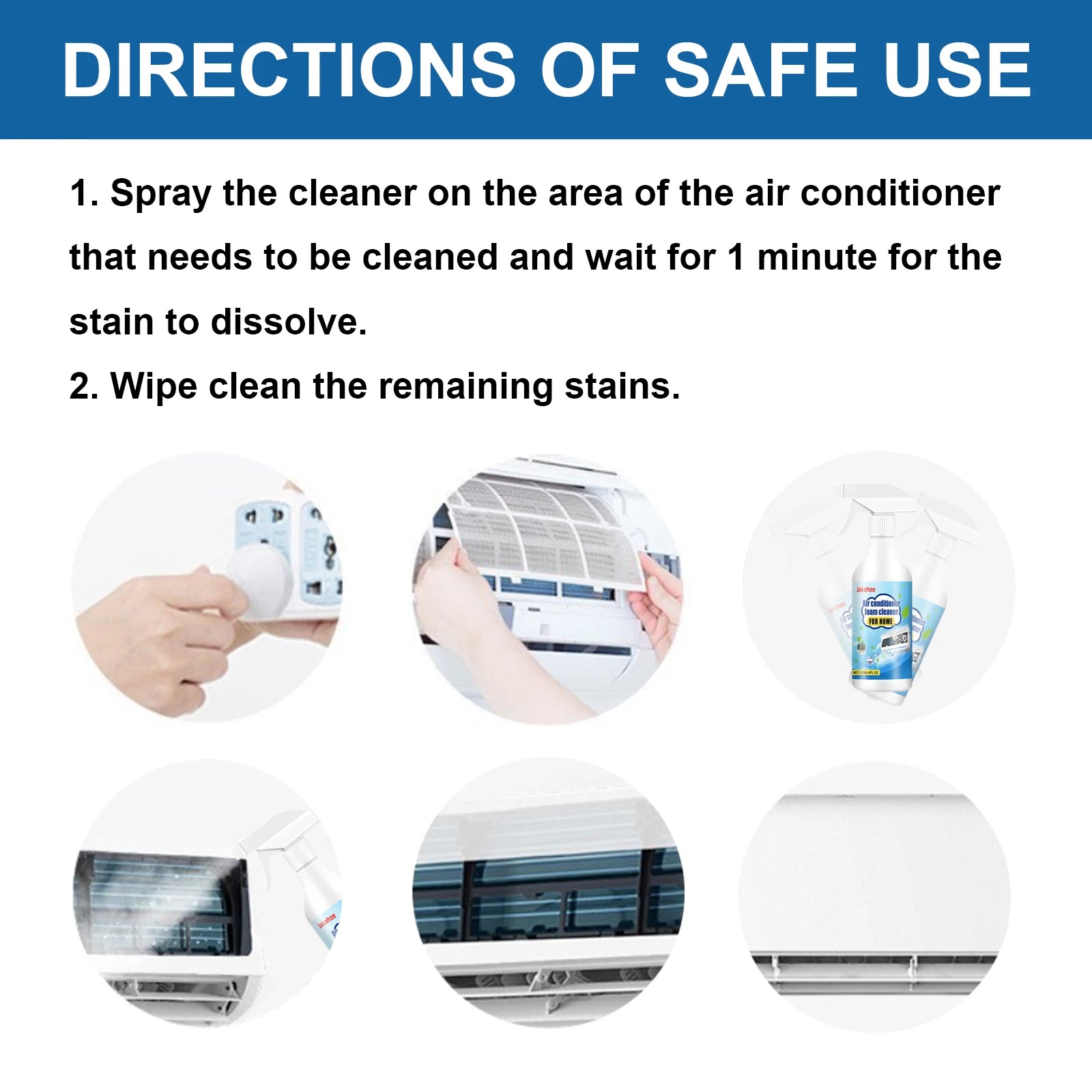 Jakehoe Air Conditioner Cleaner Spray Deeply Cleans Internal Dust Bacteria Removes Odors Household Washing Foaming Cleaner Oasis Select