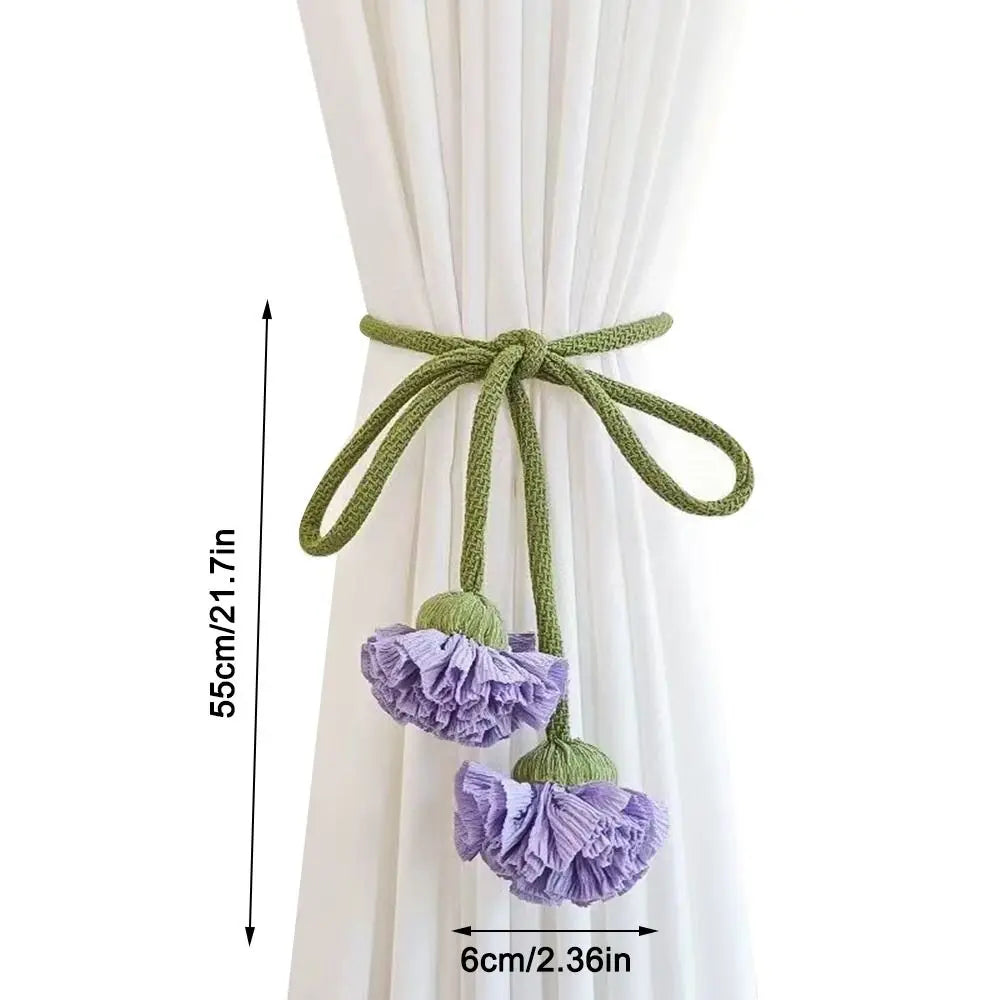 Elastic Band Curtain Tieback No Punching Adjustable Window Curtain Buckles Flower Shape Tassels Curtain Rope Holders Living Room Oasis Select
