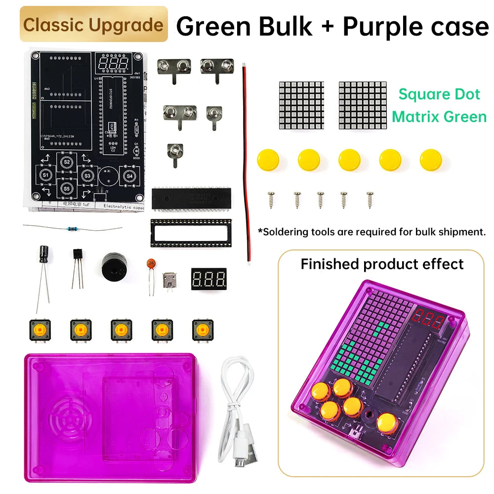DIY Pixel Game Console Production Parts DIY Brazing Project Game Kit 51 Single Chip Game Console with Acrylic Shell USB Cable Oasis Select Green light