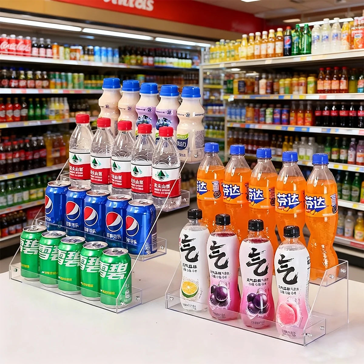 1pc multi-layer acrylic transparent desktop beverage display organizer, multifunctional beer, cola, canned soda, storage shelf Oasis Select