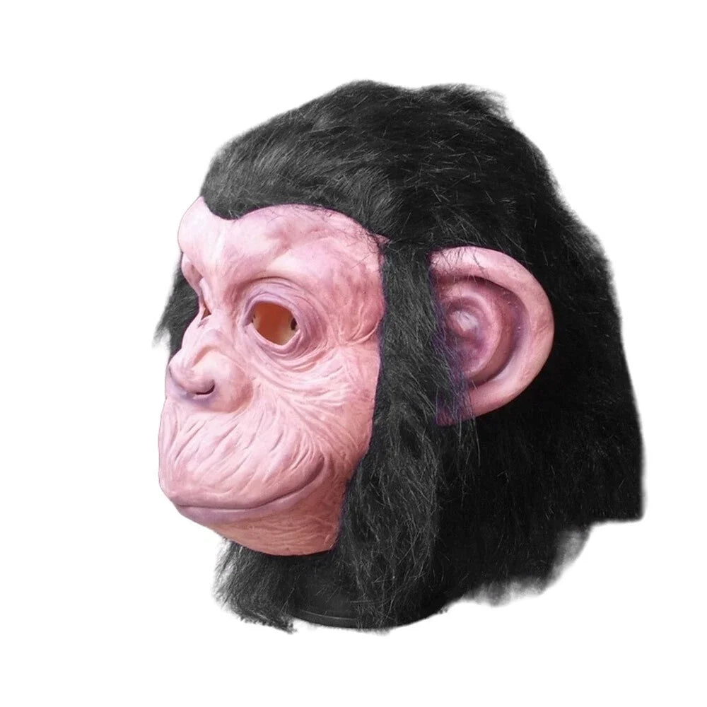 Deluxe Chimp Mask With Hair Novelty Latex Full Head Masks For Halloween Fancy Dress Party Cosplay Monkey Animal Mask Oasis Select