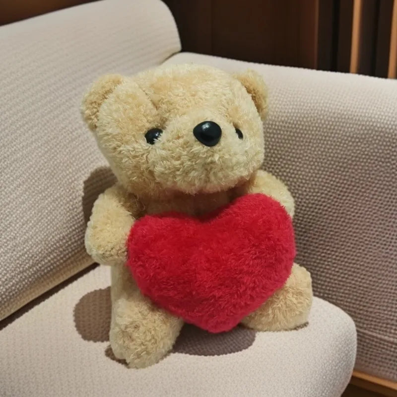 Valentines Day Bear Holding Rose Plush Toy Stuffed Animal Birthday Present for Girlfriend Wife Romantic Keepsake Home Decor Doll Oasis Select Khaki-20CM