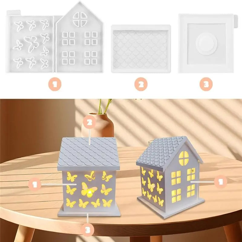 LIKE WISH 1 Set 3D House Silicone Molds For Resin Concrete Butterfly House Candle Holder Mold House Shaped Decoration Ornaments Oasis Select