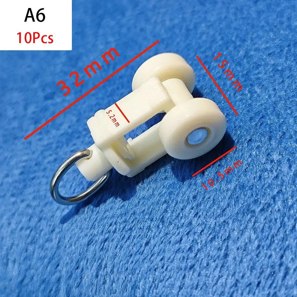 10Pcs Straight Curved Track Rollers Curtain Wheels Rail Curtains Hook Ring Slider Furniture Hardware Curtain Rod Pulley Hanging Oasis Select A6