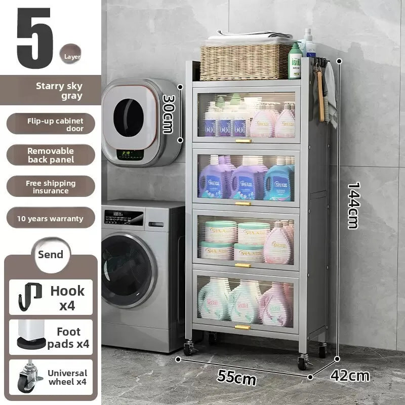 Toilet rack Floor-to-ceiling multi-functional dustproof laundry detergent Cosmetics Bathroom storage Balcony storage cabinet Oasis Select Grey 55CM 1