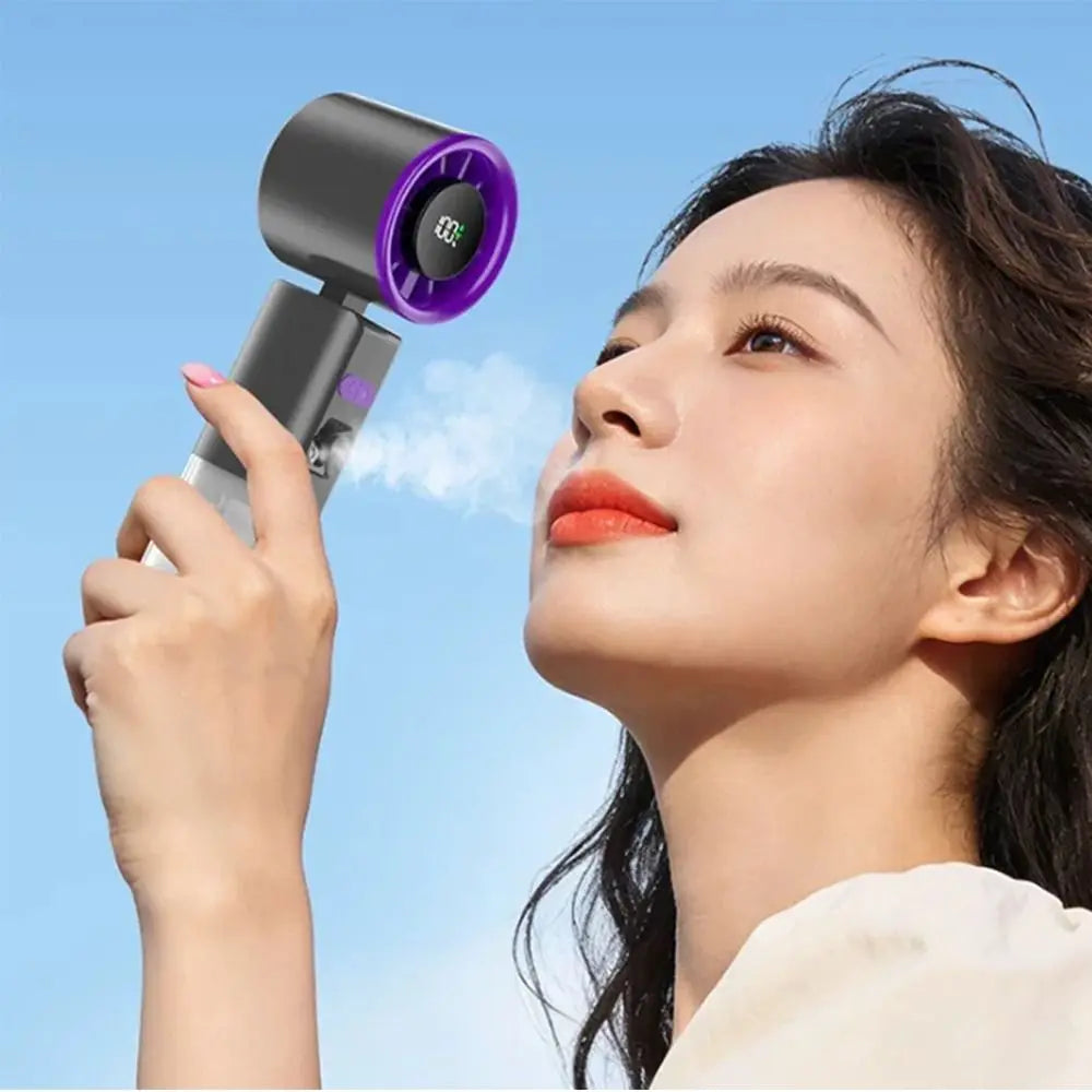 Portable Handheld Spray Fan USB Rechargeable High-speed Water Spray Mist Fan Strong Wind Fine Mist Function Foldable Small Fan Oasis Select