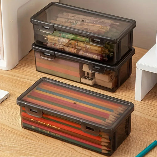 1/2/3pcs Transparent Black Storage Box Large-Capacity Storage Box Office Supplies Storage Box Packaging Pencil Storage Rganizer Oasis Select 3pcs