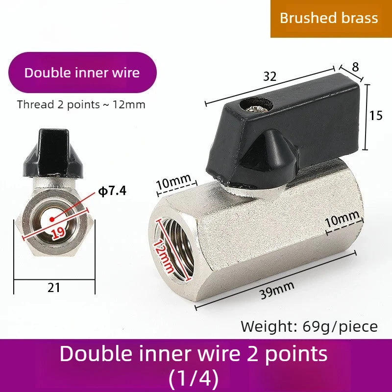 Mini Ball Valve Switch Water Pipe PT1/8, 1/4, 3/8, 1/2 Gas Electric Copper Ball Valve Double Inner and Outer Wire Teeth Oasis Select Double inside 2 A 1PCS