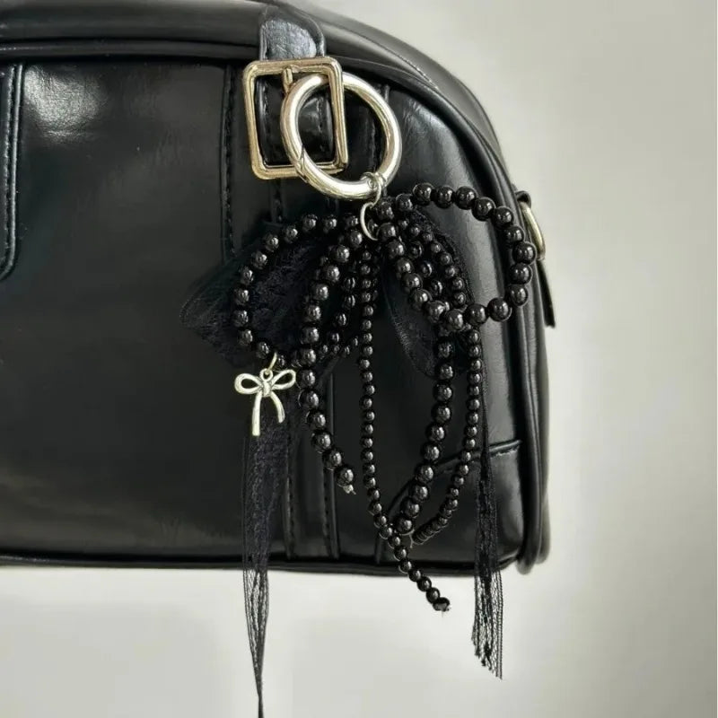 Korean Ins Niche Pearl Lace Bow Decoration Fashionable High-end Texture Fresh Bag Pendant Car Keychain Oasis Select