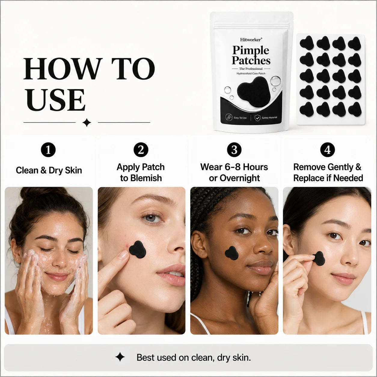 Black Hydrocolloid Pimple Patches, Cute Cloud Shape Acne Spot Stickers, Ultra-Thin Blemish Cover Patches for Daily Skincare Oasis Select