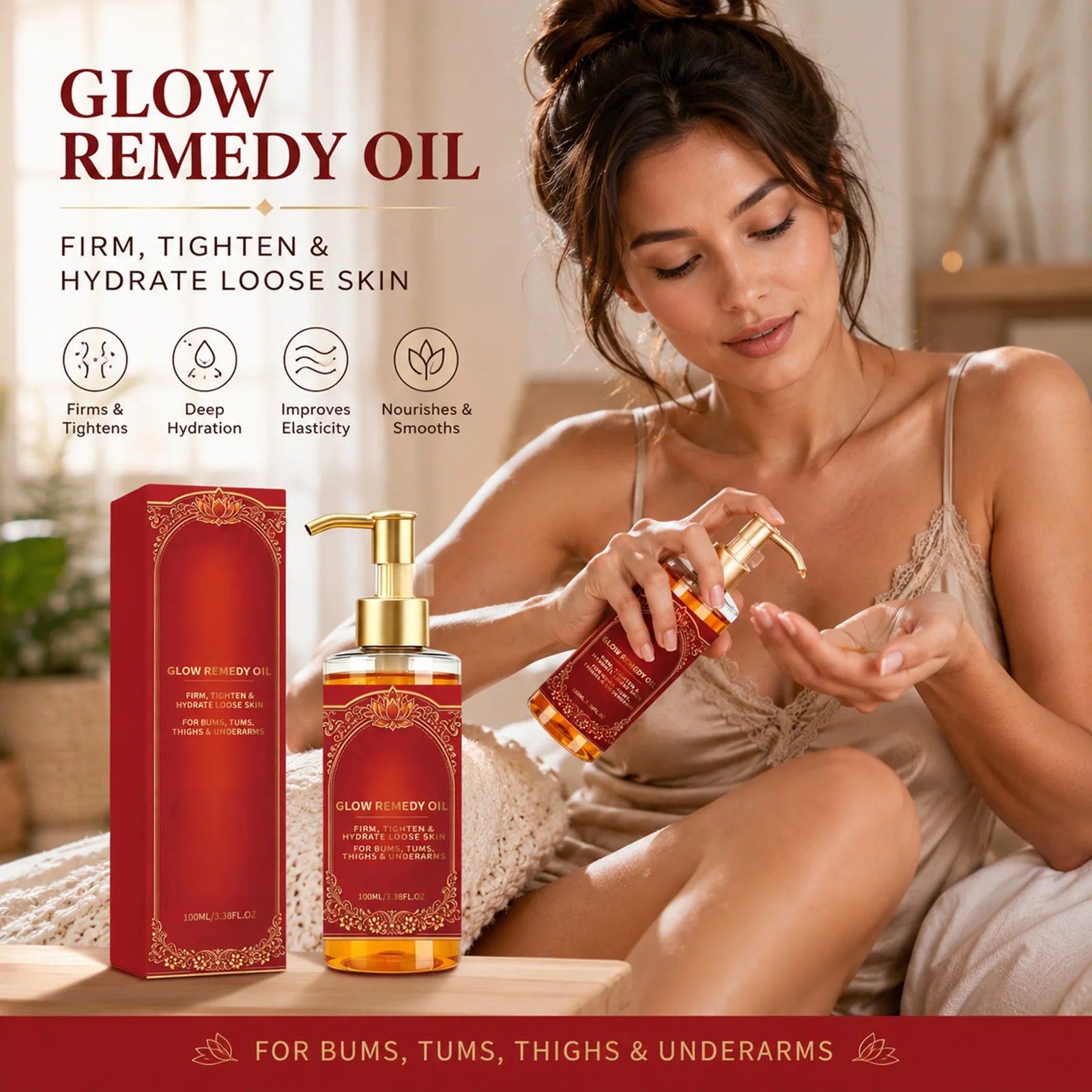 Glow Remedy Firming Body Oil Hydrates Dry Loose Skin Tightens Belly Butt Thighs Underarms Improves Sagging Skin Body Massage Oil Oasis Select