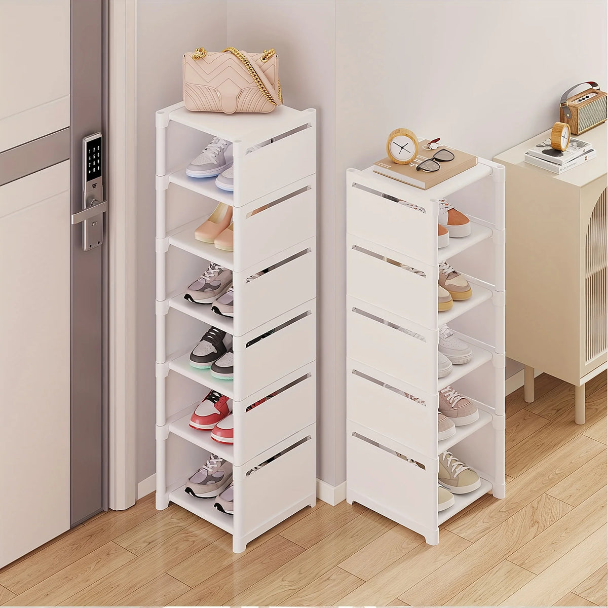 Metal Frame Shoe Rack Multi-Tier Fabric Shelves Space Saving for Sneakers Sandals Entryway Easy Assembly Holiday Storage Oasis Select