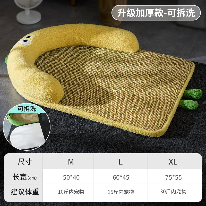 Summer Pet Wicker MATS, Cat Beds, Cool and Breathable Cat Beds, Dog Bed MATS, and Pet Ice Pads Can Be Disassembled and Washed Oasis Select Semicircle yellow XL 75x55cm