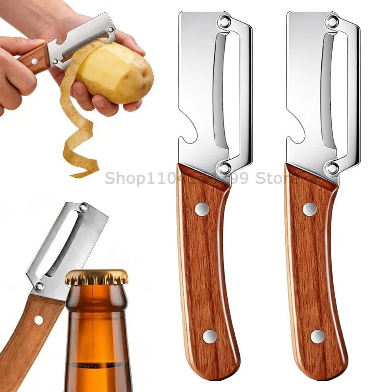 2026 New Paring Knife Ergonomic Wood Handle Knife Stainless Steel Vegetable Peeler with Wooden Handle 2-in-1 Fruit Potato Peeler Oasis Select plastic Peeler-2PCS