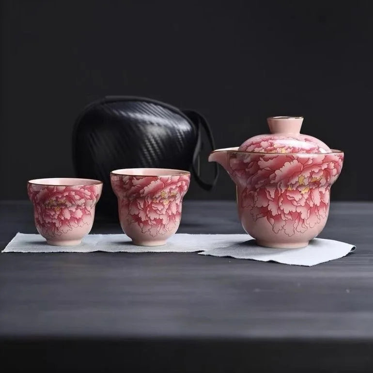 Ru Kiln Tea Set National Color Heavenly Fragrance Portable Tea Pot Easy To Store for Business Trips One Pot Two Cups Oasis Select