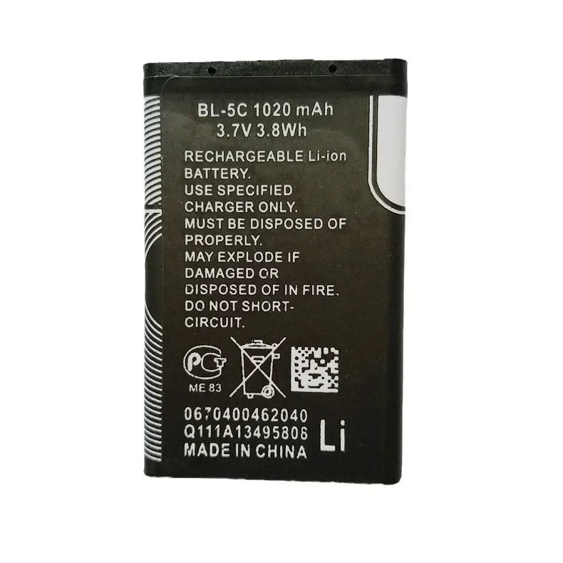 3.7V 1020mAh Lithium Battery BL-5C BL5C BL 5C Rechargeable Batteries for Nokia 2112 2118 2255 2270 2280 2300 2600 2610 3125 3230 Oasis Select