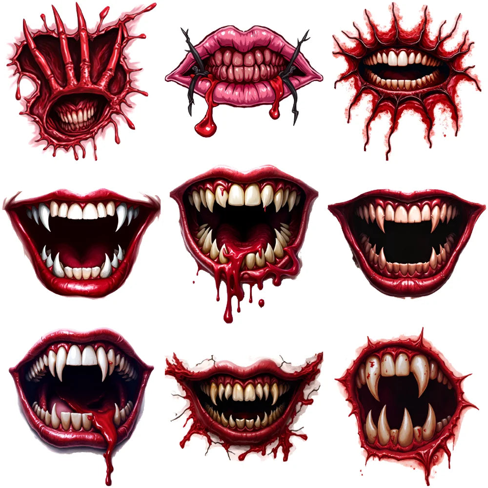 9-Pack Halloween Temporary Tattoo Stickers – Fanged Mouth & Lips