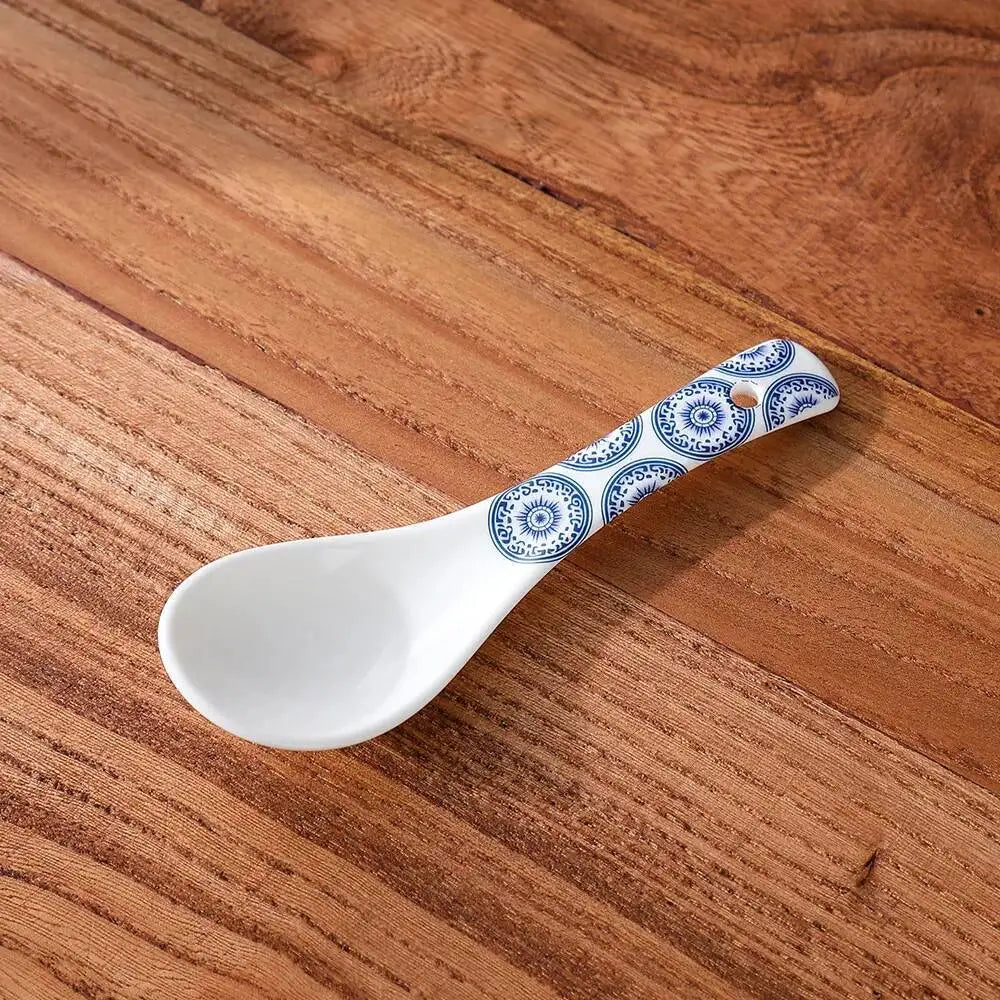 Japanese-style Blue And White Porcelain Small Soup Spoon Ceramic Rice Spoon Household Soup Spoon Kitchen Spoon Kitchen Tablewear Oasis Select Chronological Wheel