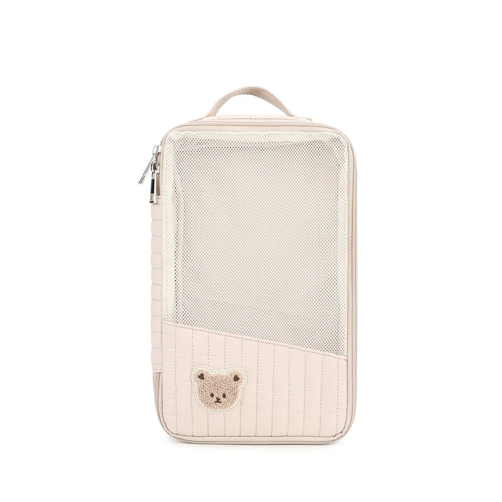 Cute Cartoon Bear Quilted Storage Bag Vertical Stripe Portable Travel Organizer for Baby Clothes Underwear Cosmetics Oasis Select Khaki