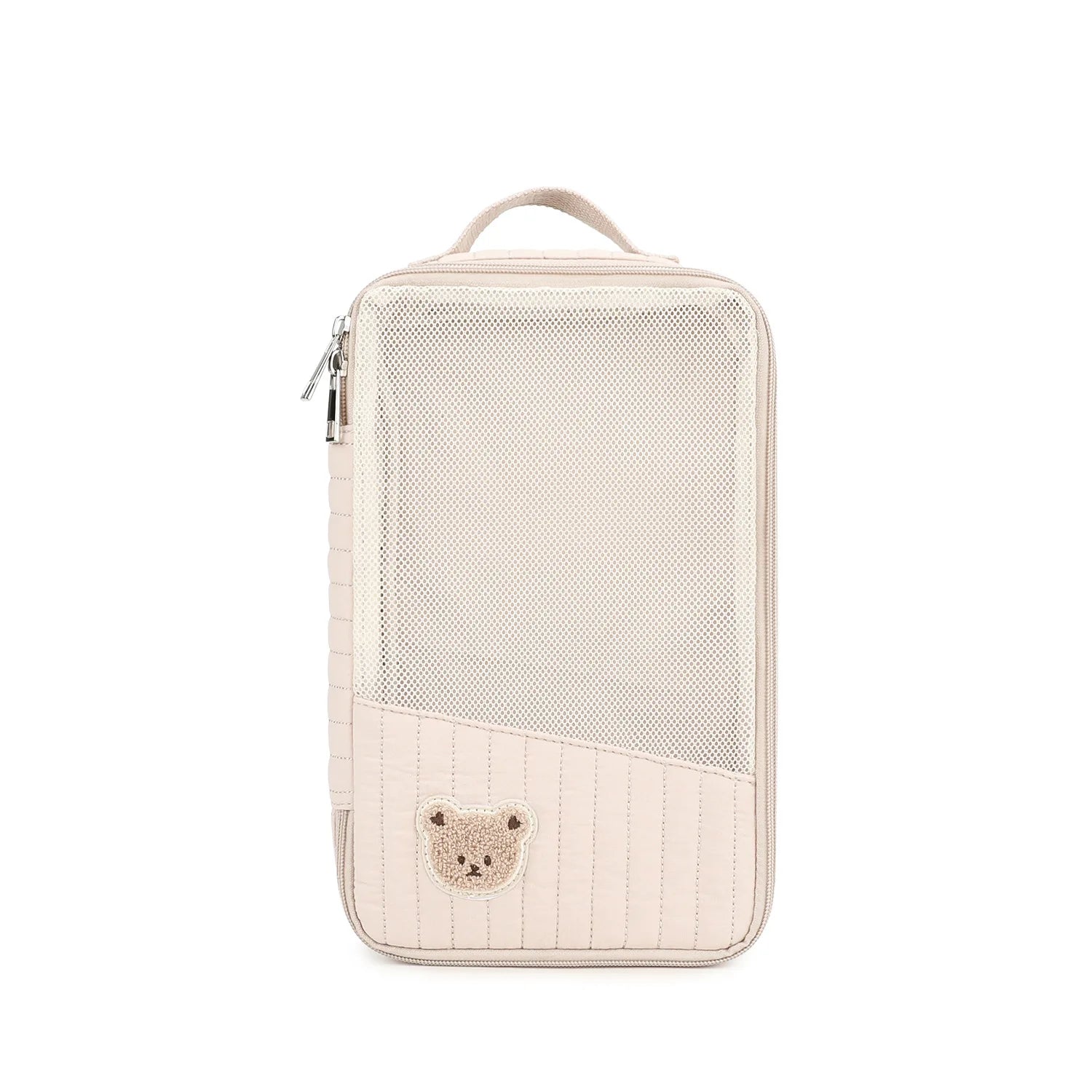 Cute Cartoon Bear Quilted Storage Bag Vertical Stripe Portable Travel Organizer for Baby Clothes Underwear Cosmetics Oasis Select Khaki
