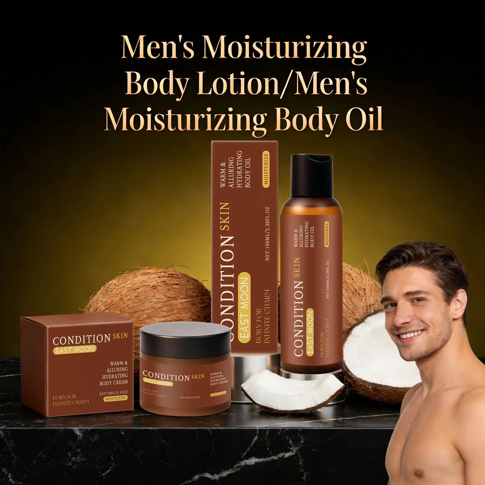 Men's Moisturizing Body Cream Reduce Dryness Nourishing Skin Anti Acne Long Lasting Hydrating Coconut Oil Body Oil for Men 100ml Oasis Select