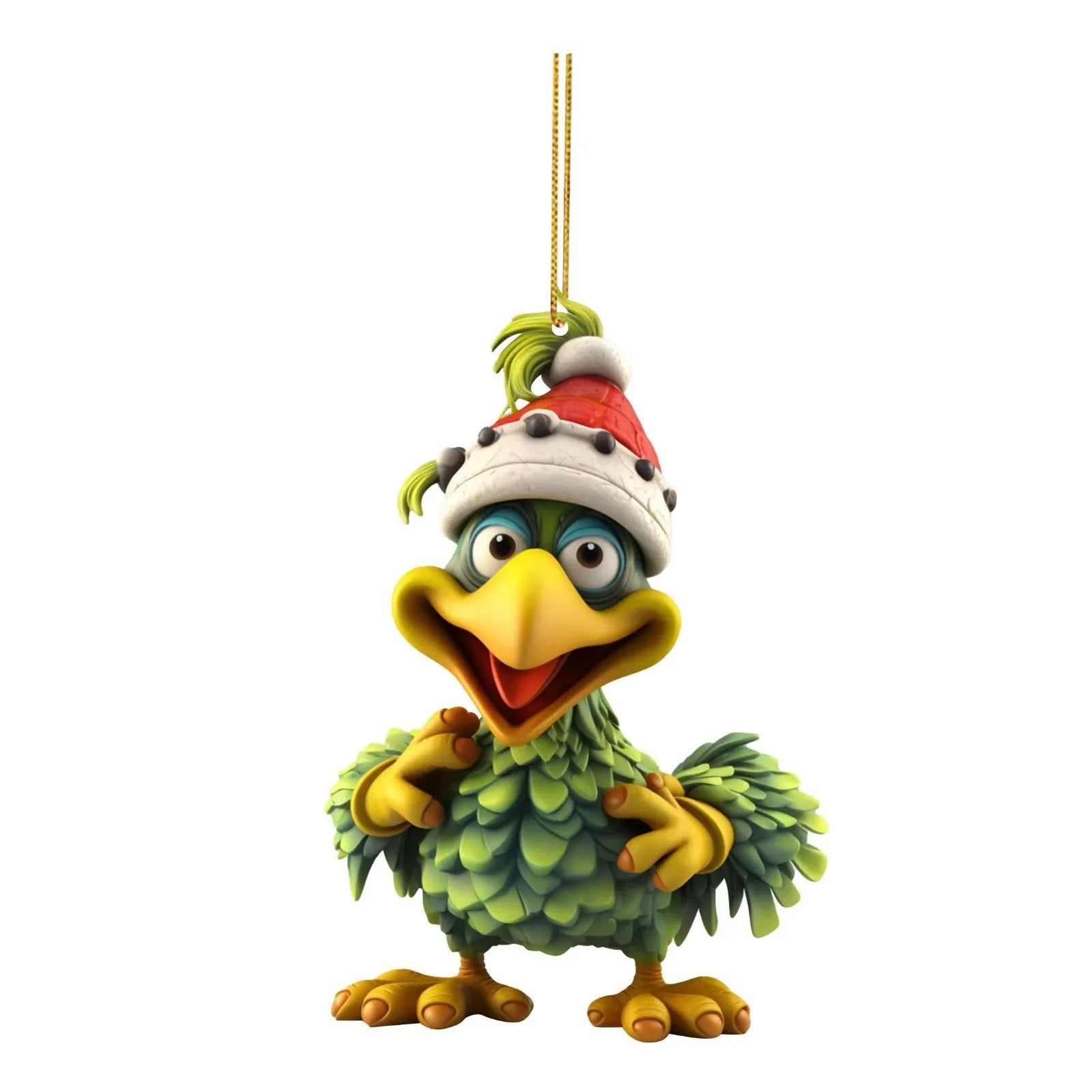 Funny Christmas Rooster Acrylic Ornament – 2D Cartoon Charm