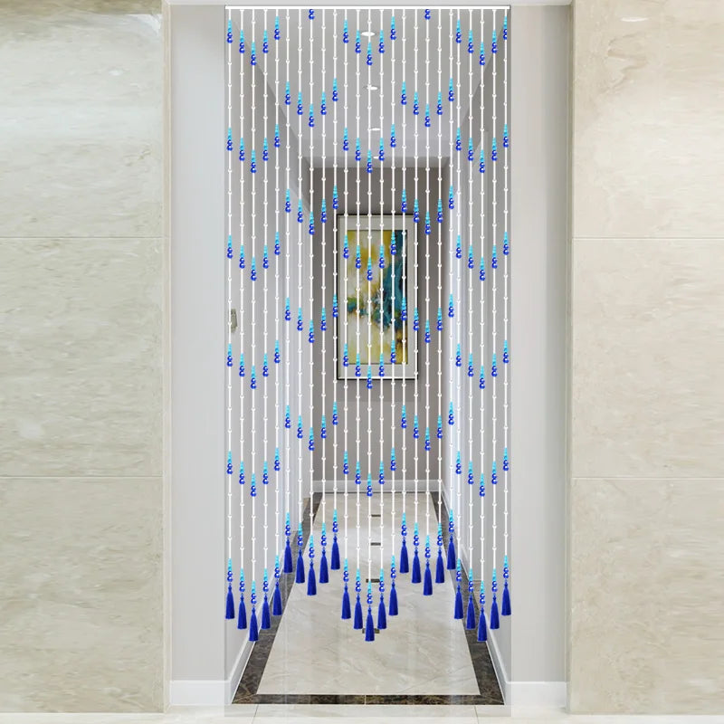 Punch free new style bead curtain blue tassel crystal partition curtain living room decorative curtain room decoration Oasis Select